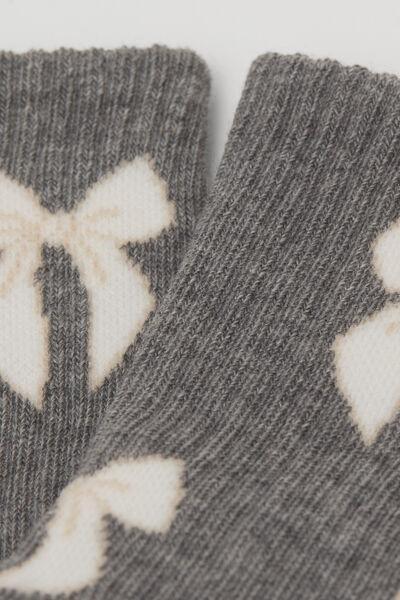 Grey Herringbone Bows Patterned Ribbed Socks, Kids Girls, , large image number 3