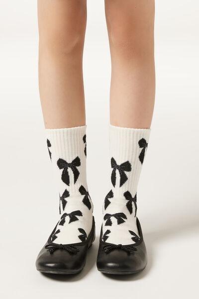White Bows Patterned Sport Socks, Kids Girls, , large image number 0