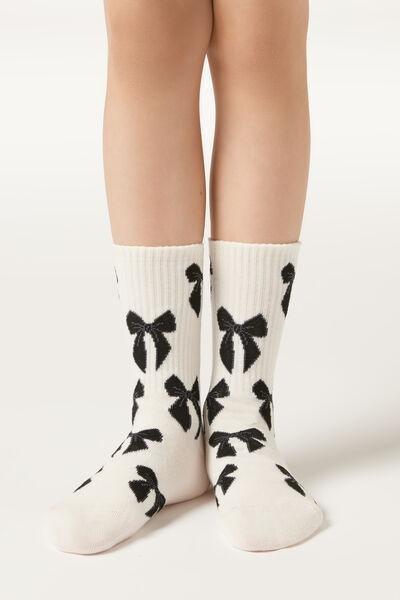 White Bows Patterned Sport Socks, Kids Girls, , large image number 1