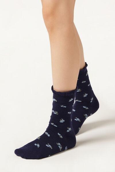 Blue Flowers Patterned Ribbed Socks, Kids Girls, , large image number 0