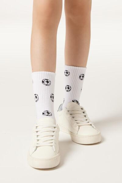 White Football Patterned Sport Socks, Kids Unisex, , large image number 0