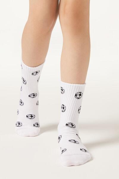 White Football Patterned Sport Socks, Kids Unisex, , large image number 1