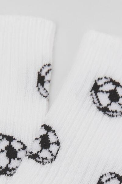 White Football Patterned Sport Socks, Kids Unisex, , large image number 2