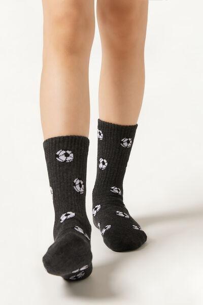 Grey Patterned Sport Cotton Socks, Kids Unisex, 5501_578D, medium