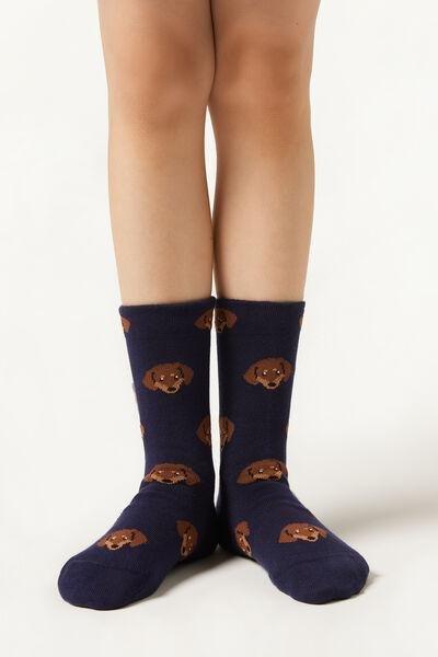 Navy Patterned Sport Cotton Socks, Kids Unisex, 5501_581D, large image number 0