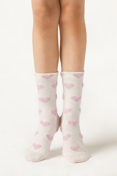 Pink Soft Hearts Patterned Socks, Kids Girls, , large image number 0