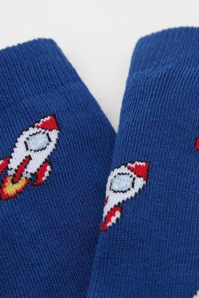 Blue Rocket Patterned Socks, Kids Unisex, , large image number 1