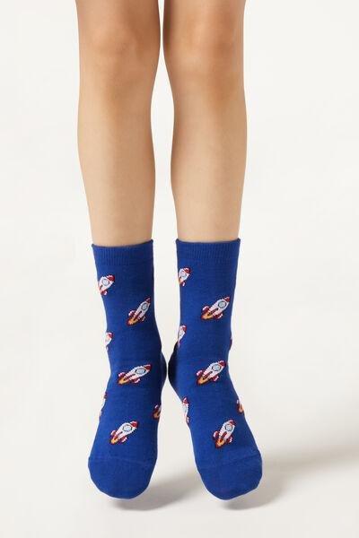 Blue Patterned Sport Cotton Socks, Kids Unisex, 5501_584D, medium