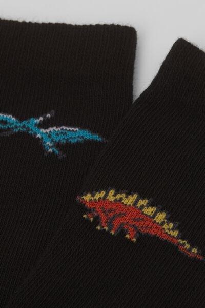 Black Dinosaur Patterned Socks, Kids Unisex, , large image number 1