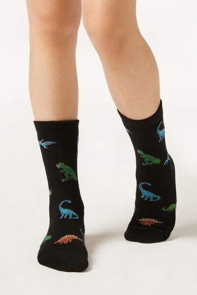 Black Dinosaur Patterned Socks, Kids Unisex, , large image number 2