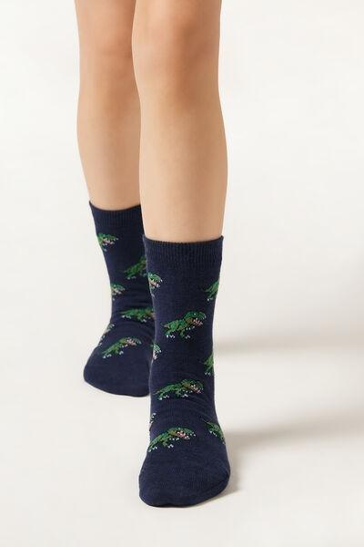 Navy Patterned Sport Cotton Socks, Kids Unisex, 5501_586D, medium