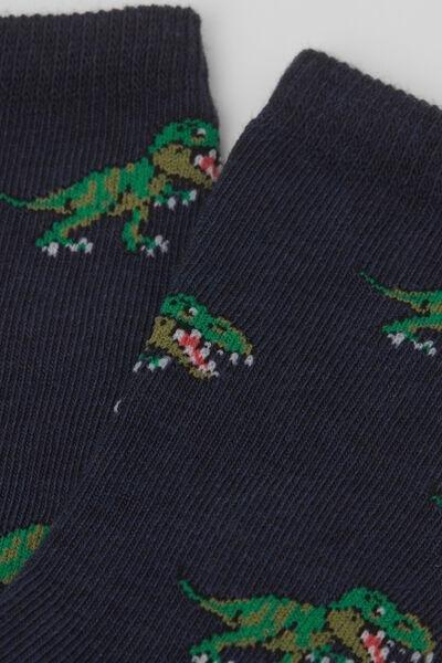 Navy Patterned Sport Cotton Socks, Kids Unisex, 5501_586D, medium