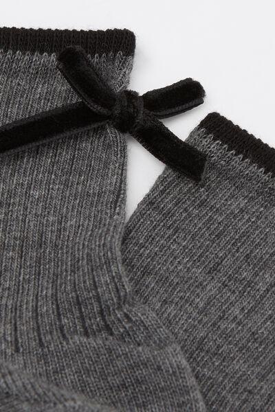 Grey Melange Ribbed Applique Bow Socks, Kids Girls, , large image number 2