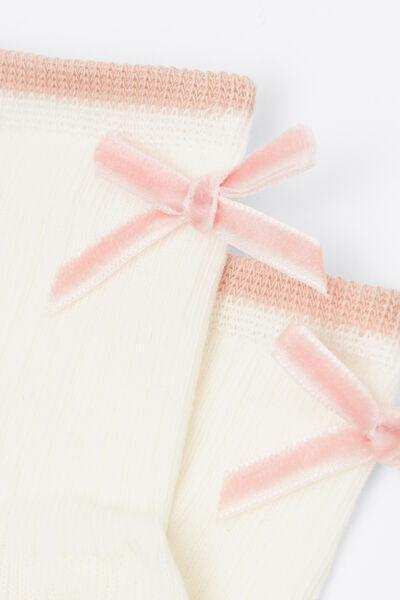 White Ribbed Bow Detail Cotton Socks, Kids Girls, 5501_588D, large image number 3