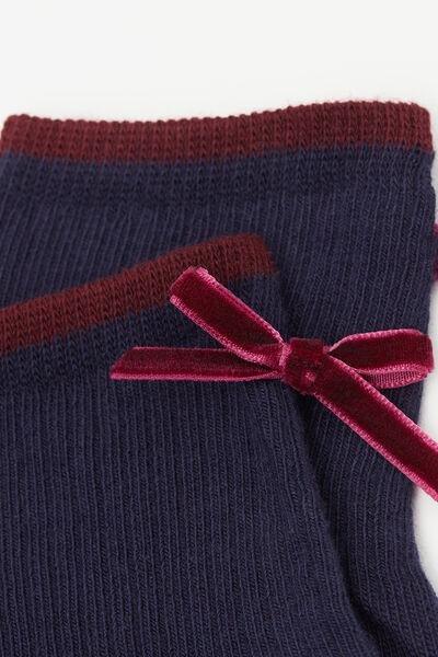 Navy Ribbed Bow-Detail Cotton Socks, Kids Girls, 5501_589D, medium