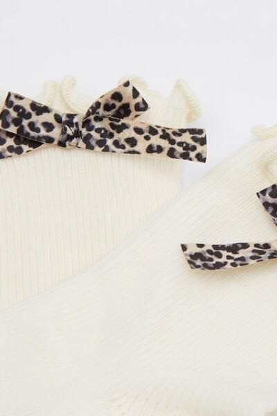 White Ribbed Bow-Detail Cotton Socks, Kids Girls, 5501_590D, large image number 2