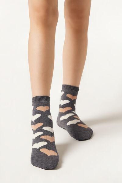 Grey Patterned Non-Slip Cotton Socks, Kids Unisex, 5501_591D, medium