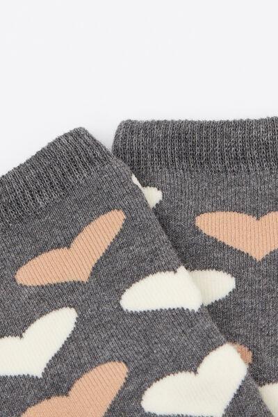 Grey Hearts Patterned Non-Slip Socks, Kids Girls, , large image number 1