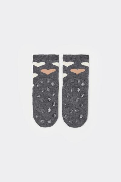 Grey Patterned Non-Slip Cotton Socks, Kids Unisex, 5501_591D, medium