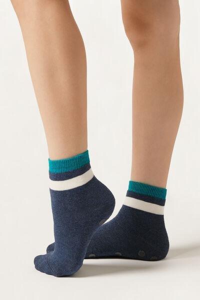 Blue / White Patterned Non-Slip Cotton Socks, Kids Unisex, 5501_592D, medium