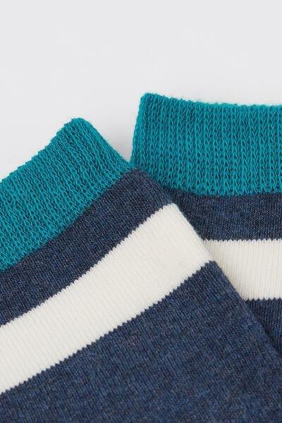 Blue / White Patterned Non-Slip Cotton Socks, Kids Unisex, 5501_592D, medium