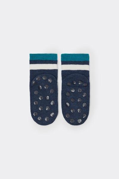 Blue / White Patterned Non-Slip Cotton Socks, Kids Unisex, 5501_592D, medium