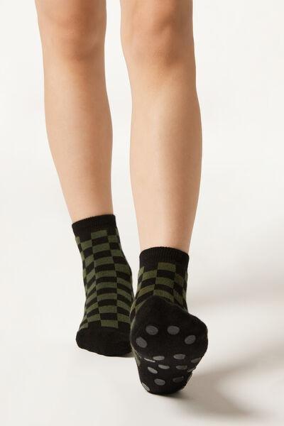 Black Check Patterned Non-Slip Socks, Kid Unisex, , large image number 0