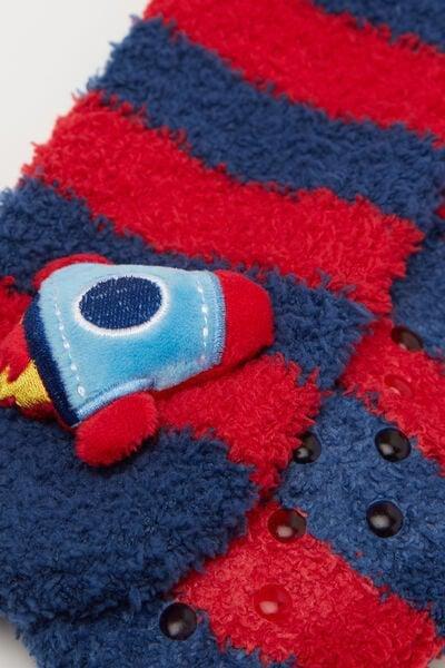 Navy / Red Non-Slip Cotton Socks, Kids Boys, 5501_596D, large image number 1