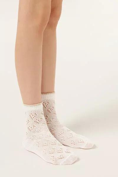White Openwork Cotton Socks, Kids Girls, 5501_297D, large image number 0