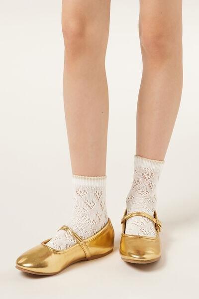 White Openwork Cotton Socks, Kids Girls, 5501_297D, large image number 1