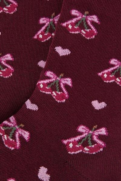 Burgundy Patterned Short Cotton Socks, Kids Boys, 5501_829D, large image number 0