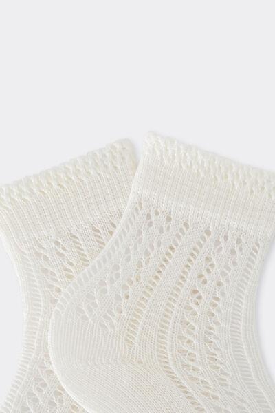White Openwork Short Cotton Socks, Kids Girls, 5501_297D, medium