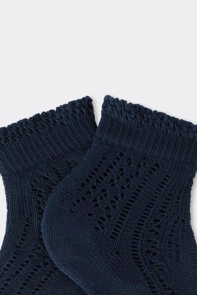 Navy Openwork Short Cotton Socks, Kids Girls, 5501_462D, medium