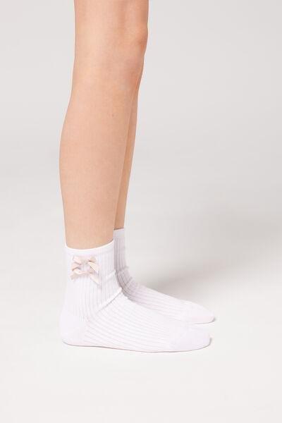 White Bow Short Socks, Kids Girls, , large image number 0