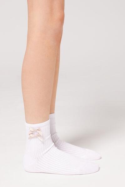 White Bow Short Socks, Kids Girls, , large image number 0