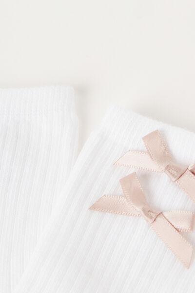 White Bow Short Socks, Kids Girls, , large image number 1