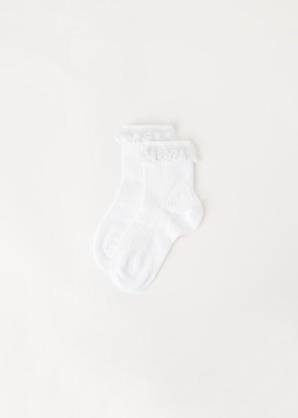 White Ruffled Short Socks, Kids Girls, 5501_096D, large image number 0