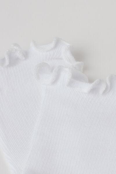 White Ribbed Short Socks, Unisex Kids, , large image number 0