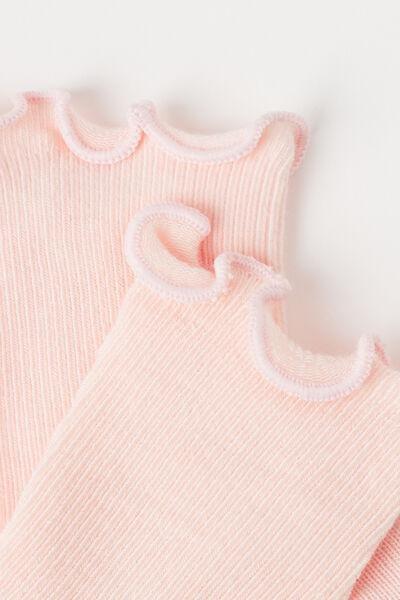 Pink Ribbed Short Socks, Kids Girls, , medium