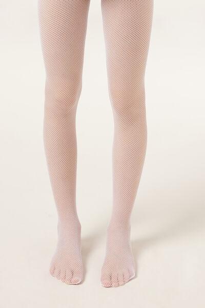 Sheer-To-Waist Micro net Tights, White , Kids Girls, White, medium