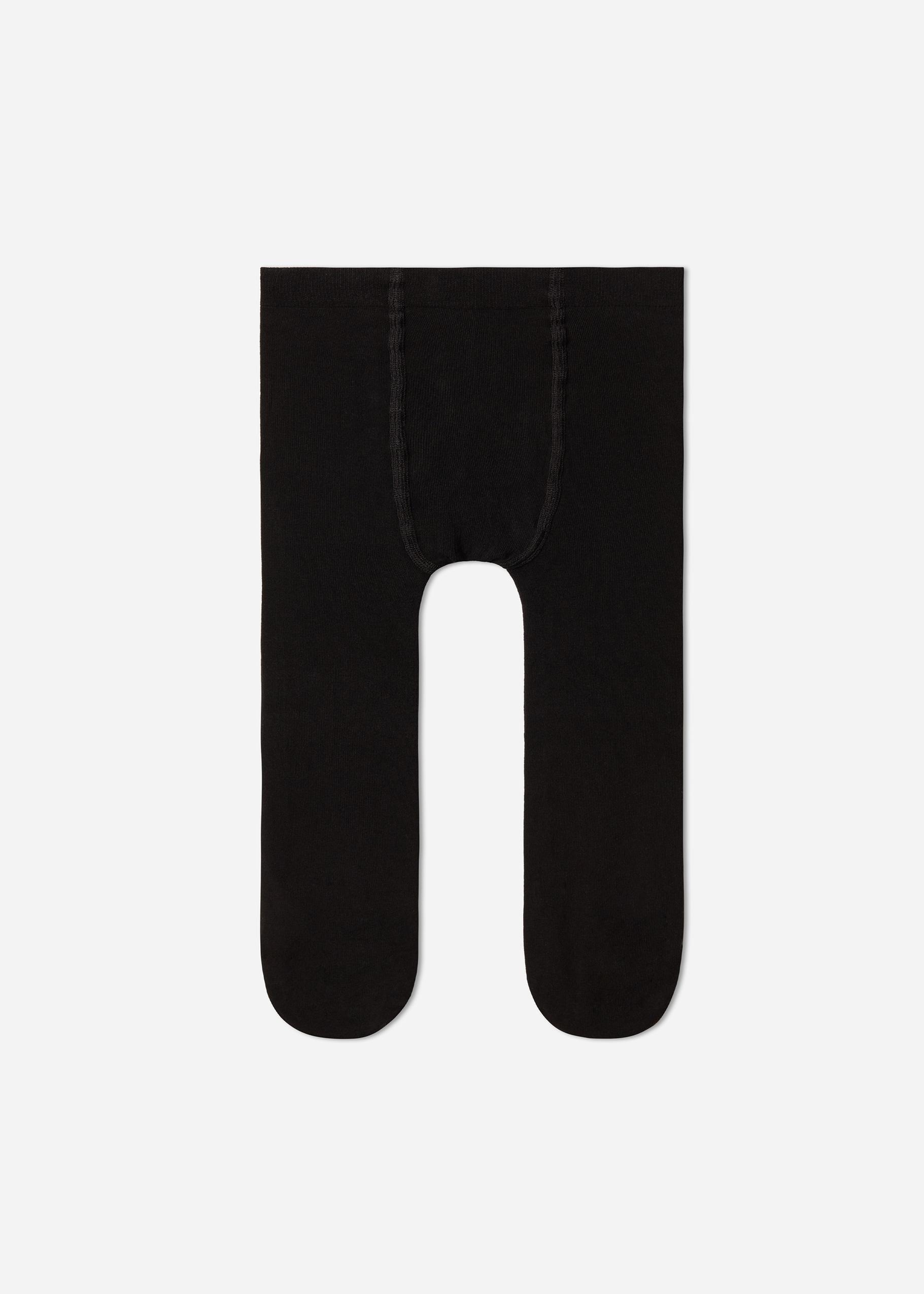 Black Super Opaque Cotton Tights, Kids Unisex, , large image number 1