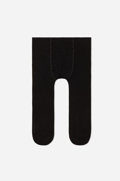 Black Super Opaque Cotton Tights, Kids Unisex, , large image number 2