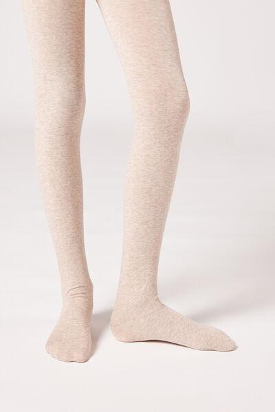 Beige Eco Cotton Tights, Kids Girls, , medium