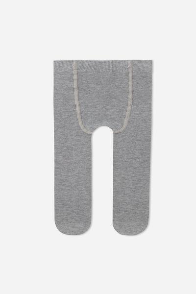 Eco-Sustainable Organic Cotton Tights, Grey, Baby Girls, Grey Blend, medium