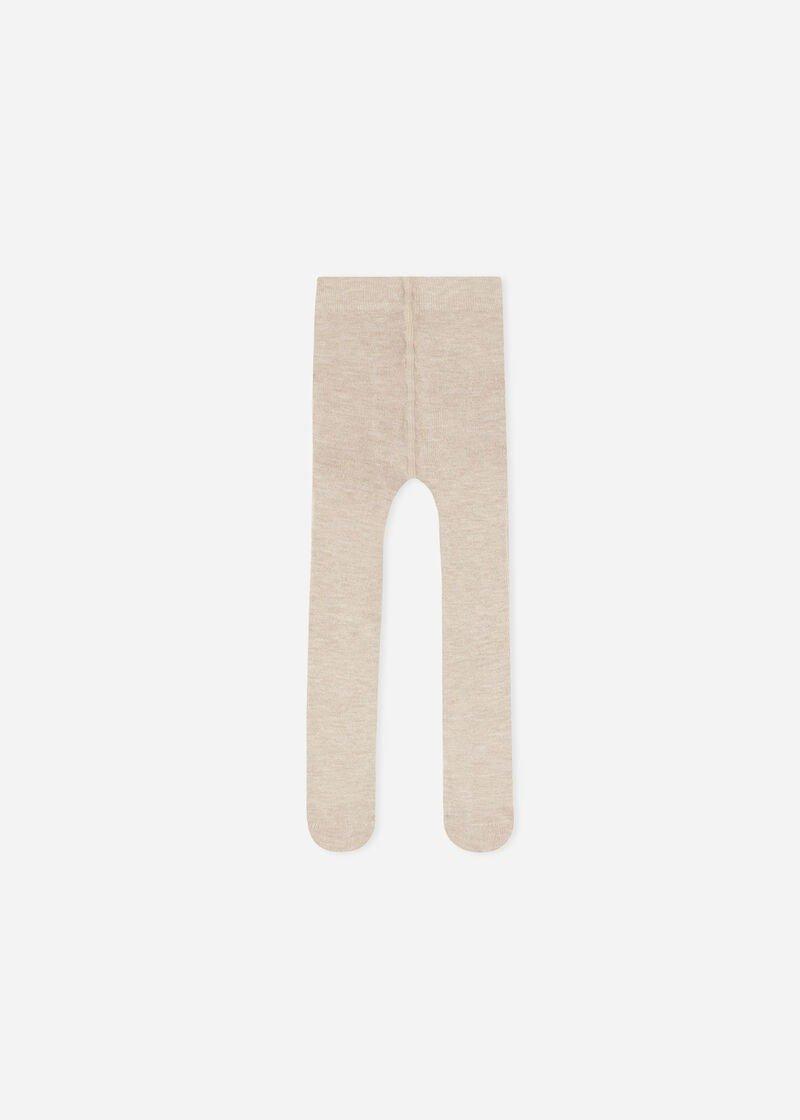 Beige Eco Cashmere Tights, Kids Unisex, , large image number 1