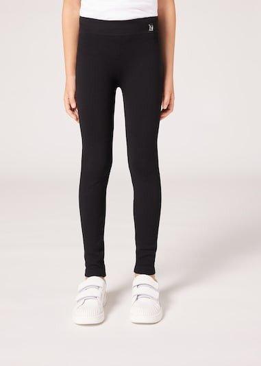 Black Thermal Leggings, Kids Girls, , large image number 0