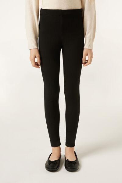 Black Thermal Leggings, Kids Girls, Black, medium