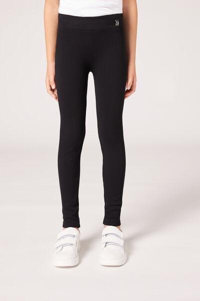 Black Girls Ribbed Leggings, Kids Girls, , large image number 1
