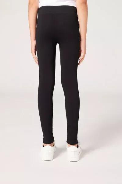 Black Girls Ribbed Leggings, Kids Girls, Black, medium