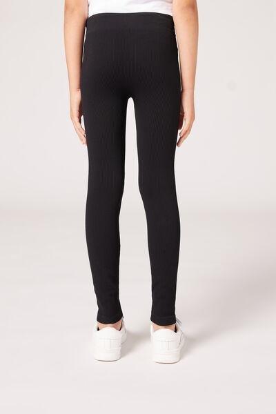 Black Girls Ribbed Leggings, Kids Girls, Black, medium